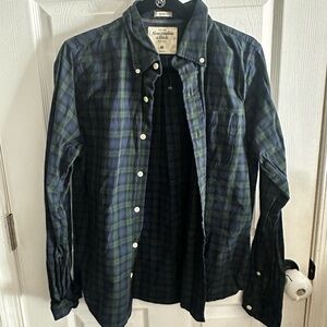 Abercrombie & Fitch Men's Navy and Forest Plaid Shirt